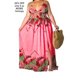 Floral Cutout Gown Size XL Beach Goddess Boho Bohemian Tropical Resort Palm Slip